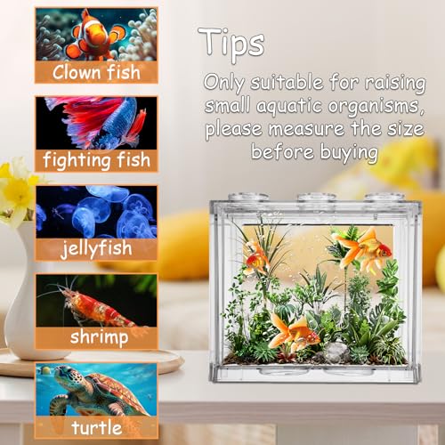 Image of QTLCOHD 4 Pack Small Betta Fish Tank, 0.6 Gallon Mini Aquarium Tank | Clear Stackable Fish Bowl, Acrylic Tiny Cube Tank for Beta Fish Sea Monkeys Shrimp Snails
