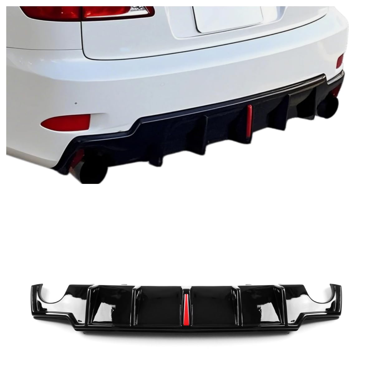 Rear Bumper Diffuser Lip Panel with Light for Lexus IS250 IS350 2006-2013 Black