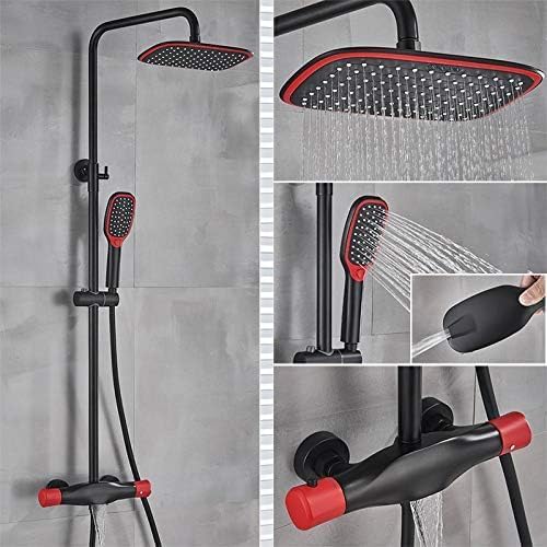 Bathroom Thermostatic Shower Faucet Black Rain Shower Mixer Tap Wall Mounted Bathtub Faucet Shower Bathroom Shower Set,Thermostatic Black A,Thermostatic Chrome