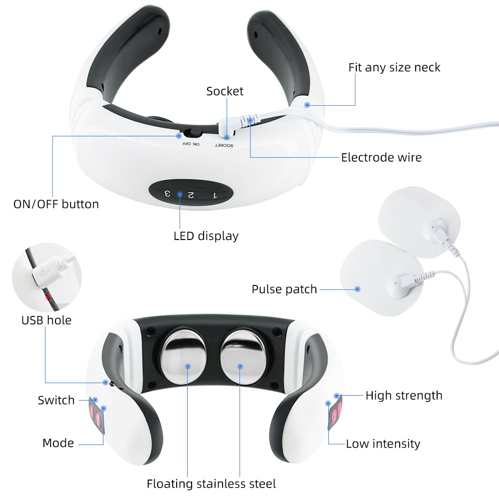 Carefit Electric Neck Massor Rechargible Cervical Pen Relief device with 2 Electrode Pulse Wave Pad and 6 Massage Mods for Deep Tissue Tissue, White Carefit Electric Neck Massor Rechargible Cervical Pen Relief device with 2 Electrode Pulse Wave Pad and 6 Massage Mods for Deep Tissue Tissue, White