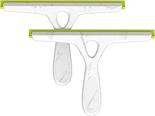 EHOMGUI Shower & Window Squeegee Set of 2 - Ergonomic Non-Slip Grip Handle, Streak-Free Glass Cleaner for Doors, Mirrors, White & Green