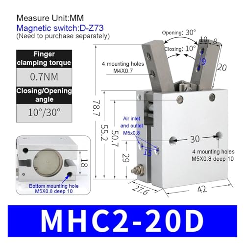 Pinza robótica de aire MHC2-20D con agarre angular de alta estabilidad 2
