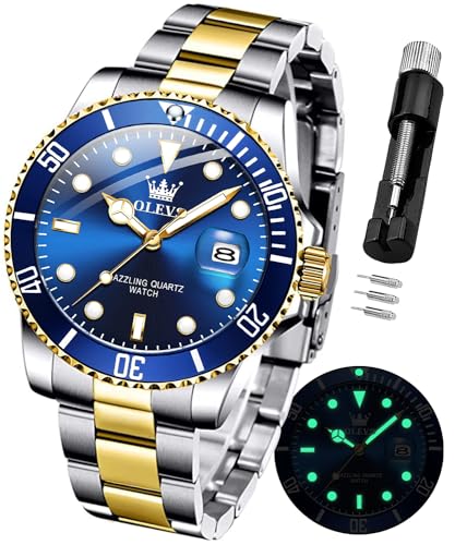 Image of OLEVS Watch for Men Stainless Steel Analog Quartz Chronograph Moon Phase Watch Waterproof Date Luminous Wrist Male Watches,Gift for Men