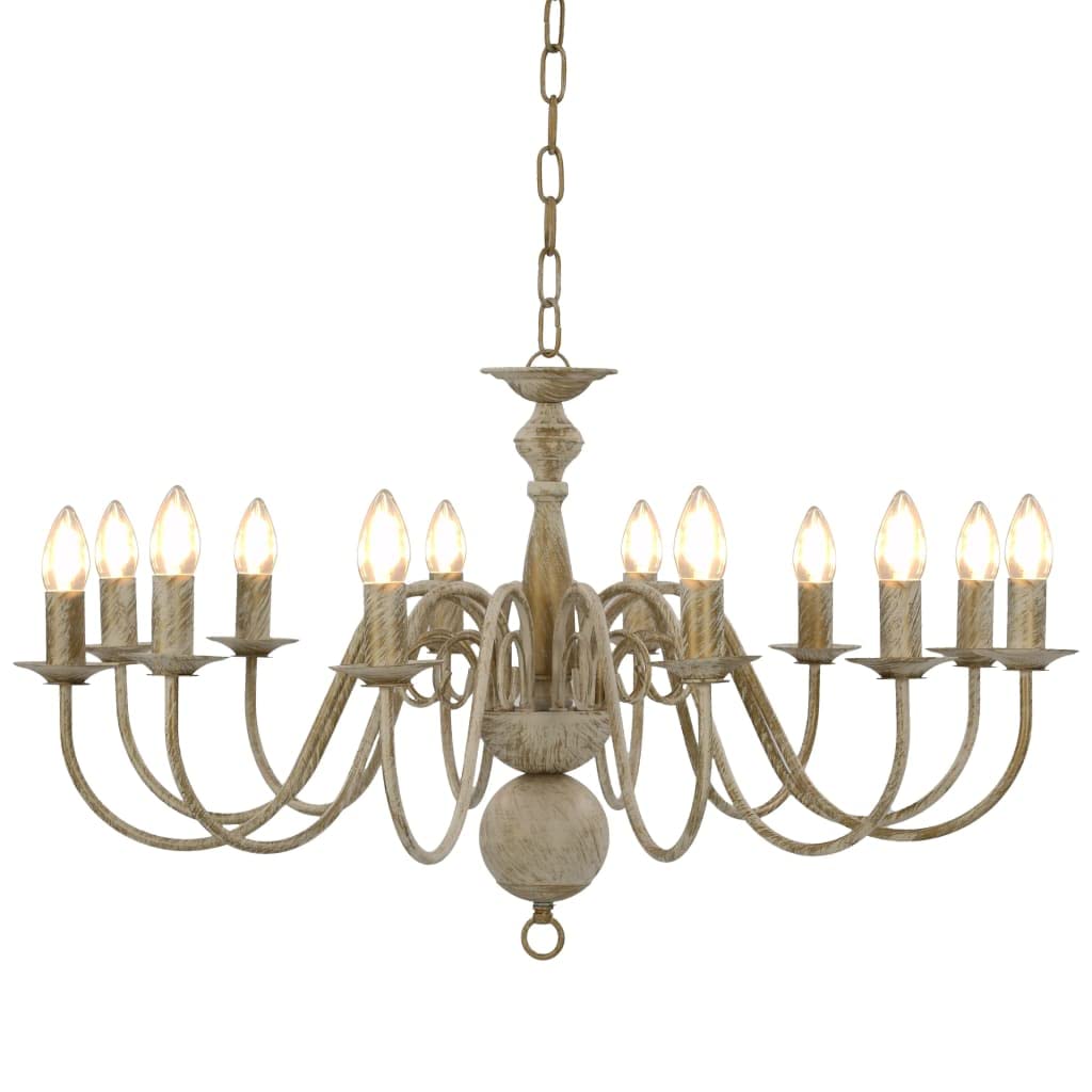 vidaXL Chandelier Antique White Metal 12 x E14 Bulb Bases 80cm Diameter
