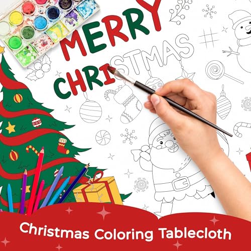 Image of Childom 1 Pack Christmas Coloring Tablecloth for Kids,Christmas Crafts for Kids,30 x 72 Inch Disposable Paper Table Cover,Giant Coloring Poster for Children Gifts Games Activities Holiday Party Favors