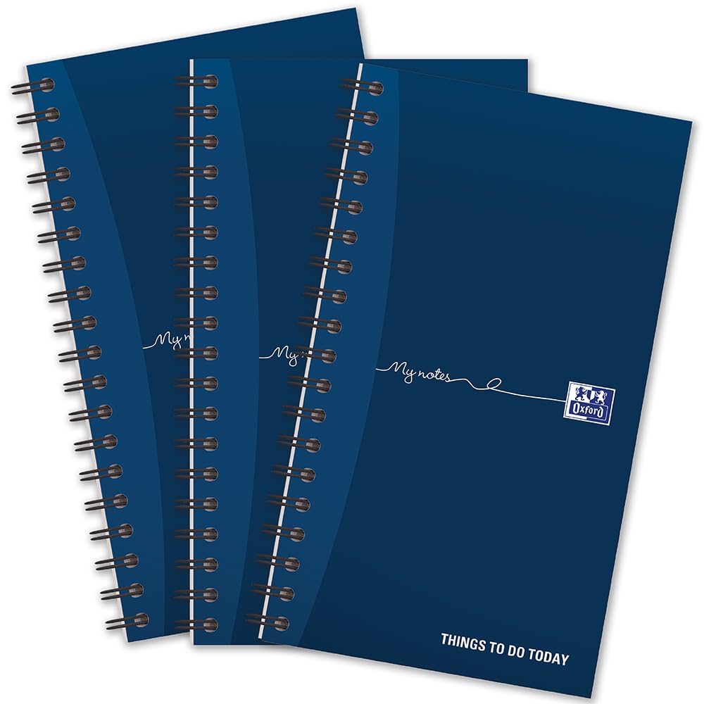 Oxford My Notes, To Do List Notebook, Wirebound, 230 Page, Navy Blue, White (3 pack), Navy, White