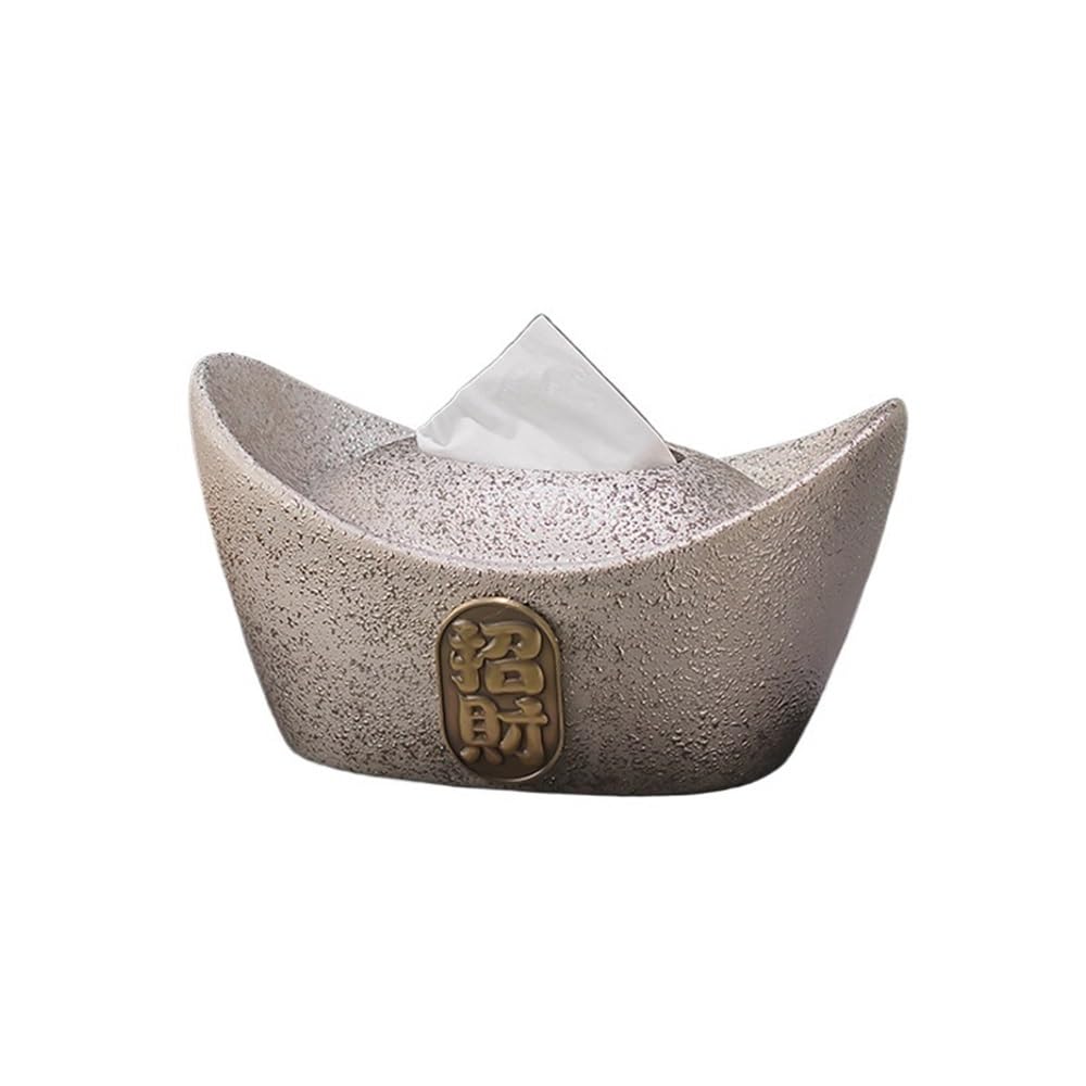 Tissue Case Chinese Tissue Box Fortune Coffee Table Decoration Ceramic Desktop for Bathroom Countertop Night Stands Office Tissue Dispenser(Silver)