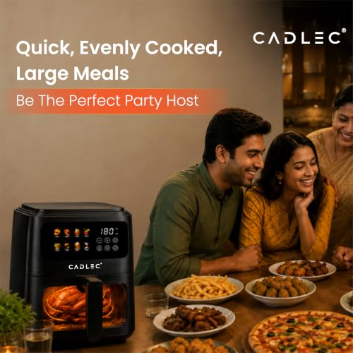 Image of Cadlec SmartFry 1400W Digital Air Fryer | 360 Rapid Air Circulation, 8 Preset Menus, Touch Control Panel, 5L Non-Stick Basket, Low Oil Cooking, 2-Year Warranty, Black