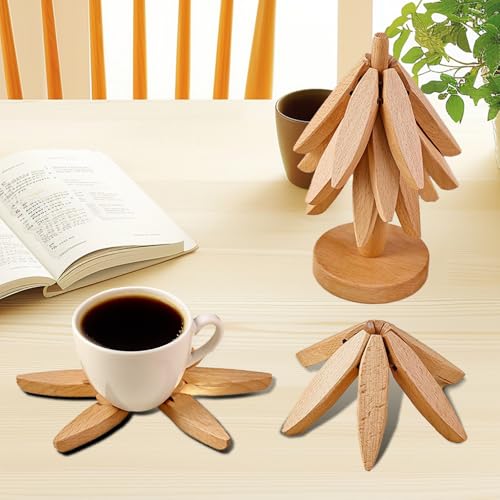 Bhmvase Wooden Trivets For Hot Dishes-Tree Shape Trivet Set,Trivets For Hot Dishes - 4 Wooden Trivet + 1 Stand For Hot Dishes/Pot/Bowl/Teapot/Hot Pot Holders thumb #4