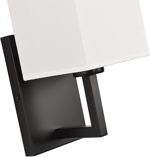 Miniatura 9 de Deamakk Moderno juego de 2 apliques de pared, lámpara de pared industrial con pantalla cuadrada de tela blanca, lámpara de pared estilo vintage E26