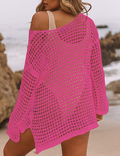 Image of Bsubseach Crochet Cover Up Women Sexy Hollow Out Swim Coverup Summer Outfit | Long Sleeve Beach Cover Up, One Size Fits All, Flattering for All Body Types, Chic Crochet Top, for Vacations & Lounging