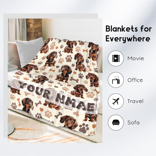 Custom Dachshund Blanket with Kids, 30x40 Inches Blanket with Dogs on it, Cozy Soft Throw Gifts for Dog Lovers, Cute Flannel Throw Blankets for Couch Office
