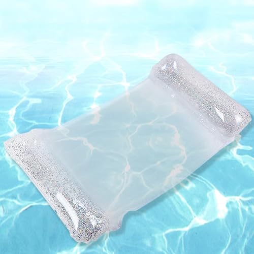 Aufblasbare Pool-Hängematte mit Glitzer, Schwimmende Wassermatte, Transparente Luftmatratze für Pool