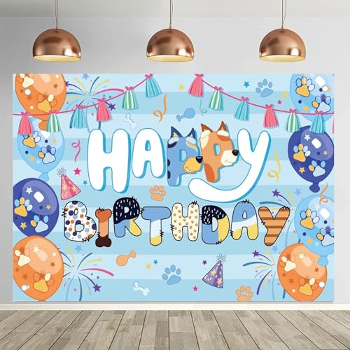 Fondo Fotográfico Azul con Perro para Cumpleaños 5x3ft miniatura 5
