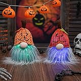 APCHFIOG Halloween Gnomes Lighted Pumpkin Swedish Tomte with LED Light Plush Nisse Dwarf Elf for...