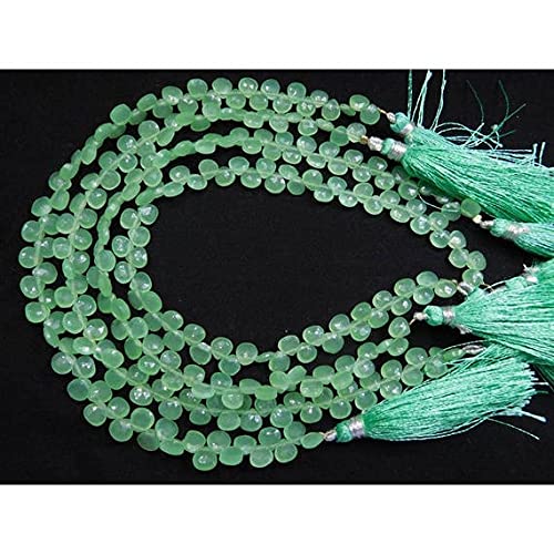 Cœurs en calcédoine verte 6mm avec perçage latéral propre pour éviter les fils visibles
