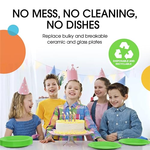 Exquisite Party Solids Lime Green Plastic Plates For Party Supplies 7" Lime Green Disposable Plates Heavy Duty 50 Pcs Plastic Dinnerware Sets Heavy Duty 350 GSM Disposable Dinnerware Set
