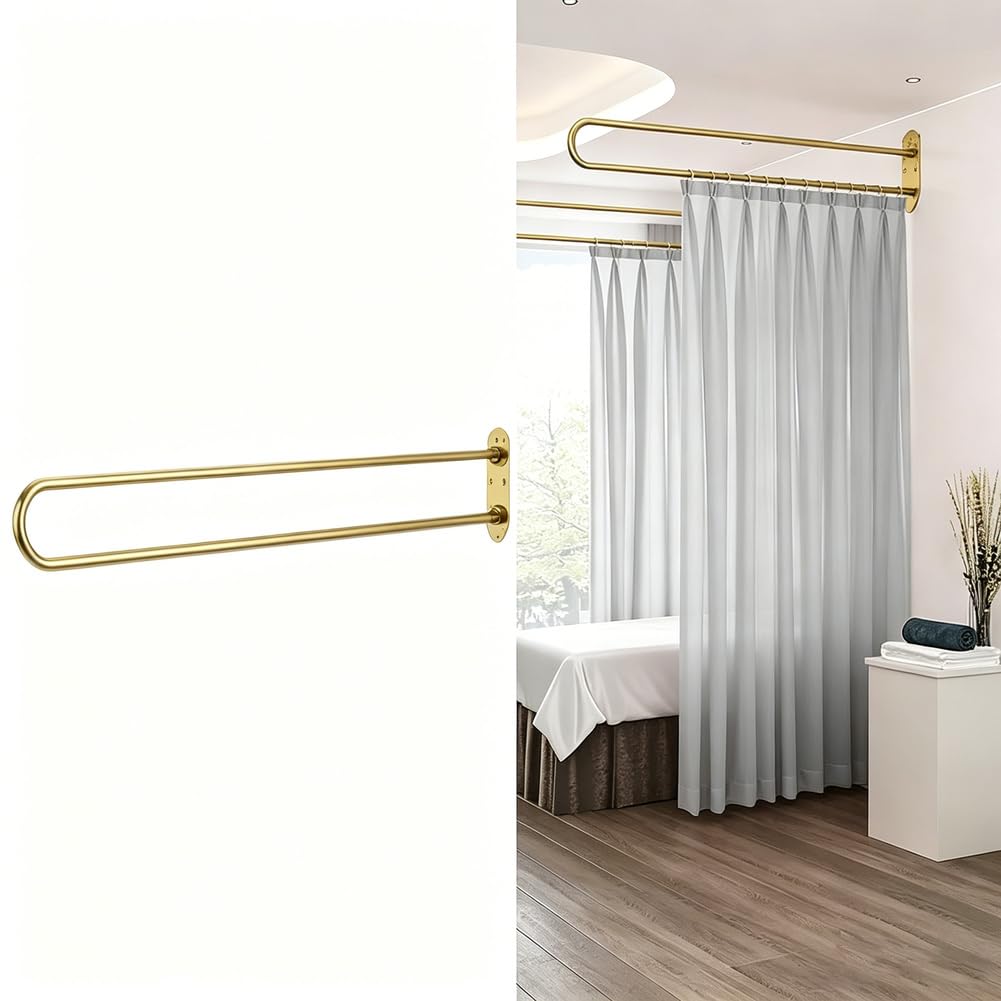 cendbirut Privacy Partition Curtain, U-Shape Metal Support Room Divider, 1 Set Beauty Salon Partition Curtains, Wall Mounted Curtain Separator Drapes for Fitting Room, Hospital, SPA,Grey,230cm