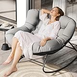 Fancyango Oversized Egg Rocking Chair for Indoor/Outdoor – All-Weather Wicker Rattan Lounge Chair with Cushion, Patio Rocker for Porch, Garden, or Balcony (Grey, 37.8' D x 36.6' W x 33' H)