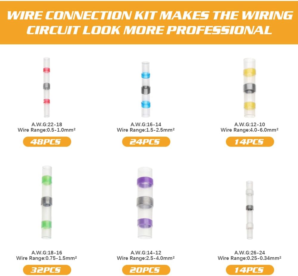 152pcs Waterproof Sleeve Solder Seal Wire Connectors Heat Shrink Kit Cable Terminal Tool Assortment Set VUQLDHAYZ