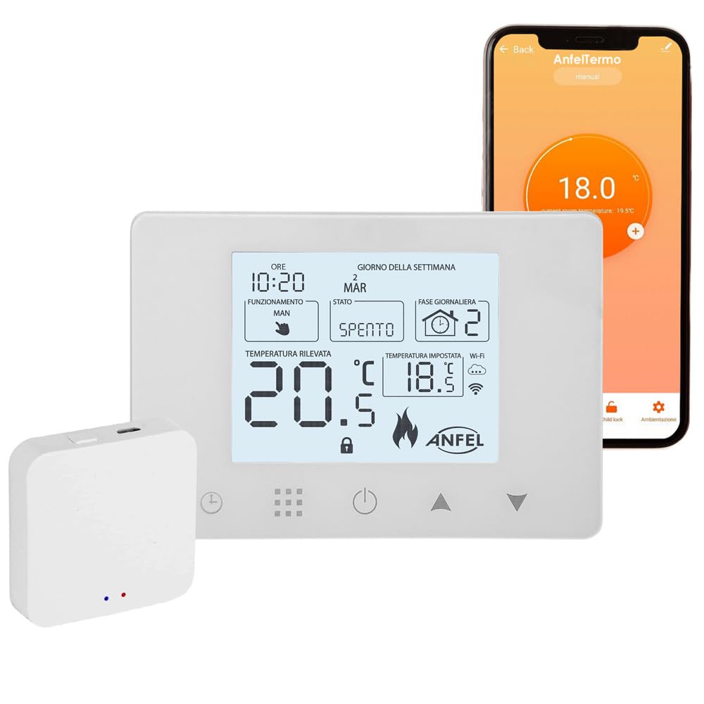 CRONOTERMOSTATO WIFI A BATTERIE PROGRAMMABILE SMARTPHONE APP ALEXA TERMOSTATO CALDAIA DA PARETE O BOX 503 display in ITALIANO con Gateway Zigbee