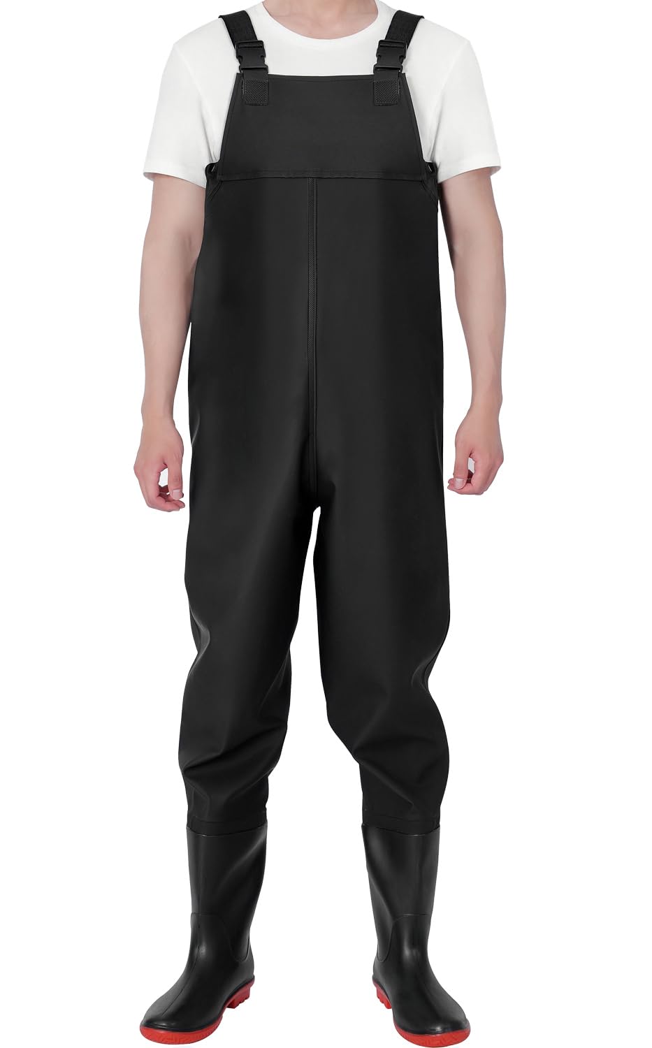 Blackwater PVC WADERS BLACK FLY FISHING BOOTED WITH BOOTS CHEST SIZE 8 9 10 WELLINGTON POND RUBBER STRONG WATERPROOF HUNTING MENS CARP COARSE QUICK RELEASE STRAPS BUCKLE (UK size 8)