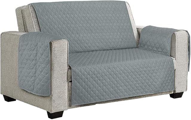 TEXTILER Grey Sofa Protectors from Pets, Reversible Non-Slip Settee Covers 2-Seater for Kids with Elastic Strap, Washable Furniture Protector Covers (Grey,2-seater)