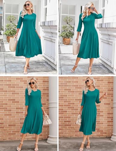Image of HOTOUCH Women's 3 /4 Sleeve A-line and Flare Midi Long Dress