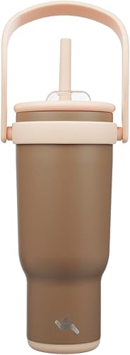 Miniatura 48 de Vaso de 14 onzas con asa lateral, botella de agua aislada con popote y tapa 2 en 1, taza de acero inoxidable, taza de café de viaje, para deportes,