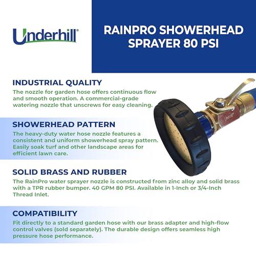 image for Underhill RainPro Showerhead Garden Water Hose Nozzle Sprayer, 40 GPM 