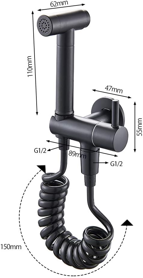 Black Bidet Sprayer for Toilet Brass Cloth Diaper Washer Set Wall Mounted Single Handle Hand Held Bidet Spray Kit with Cold Water, Anti Leaking Hose for Pet Bathing