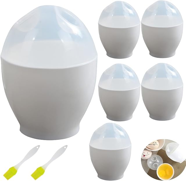 Microwave Egg Boiler Set, 6 Pcs Microwave Egg Cooker Cup Plastic Egg Cooker for Kitchen Restaurant