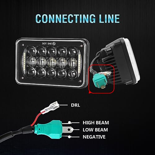 Image of DOT Approved 60w 4x6 inch LED Headlights Rectangular Replacement H4651 H4652 H4656 H4666 H6545 with DRL Compatible with Peterbil Kenworth Freightinger Ford Probe Chevrolet Trucks