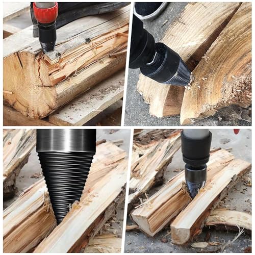 6Pcs Wood Splitter Drill Bits Set, 45mm+32mm Heavy Duty Log Splitters with 4 Drill Screws, Compatible with Hand/Electric Drill for Firewood Chopping - Thumbnail 4