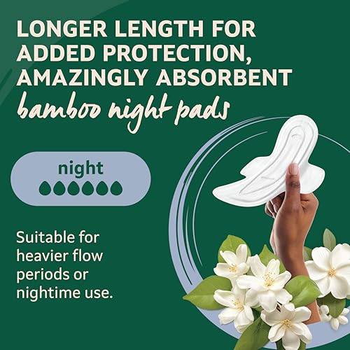 Lil-Lets Bamboo Night Pads X 10, Unscented Night Pads with Night Absorbency, with Wings, Plant Based Materials, Contains Sustainable Bamboo, for Heavy - Very Heavy Flow
