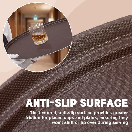 Gerrii 2 Pack Large Restaurant Serving Trays 24\" x 29\" PP Plastic Non Slip Rubber Lined Large Oval Trays for Kitchen, Dining, Cafeterias, Hotel, Banquet, Fast Food Service, Brown
