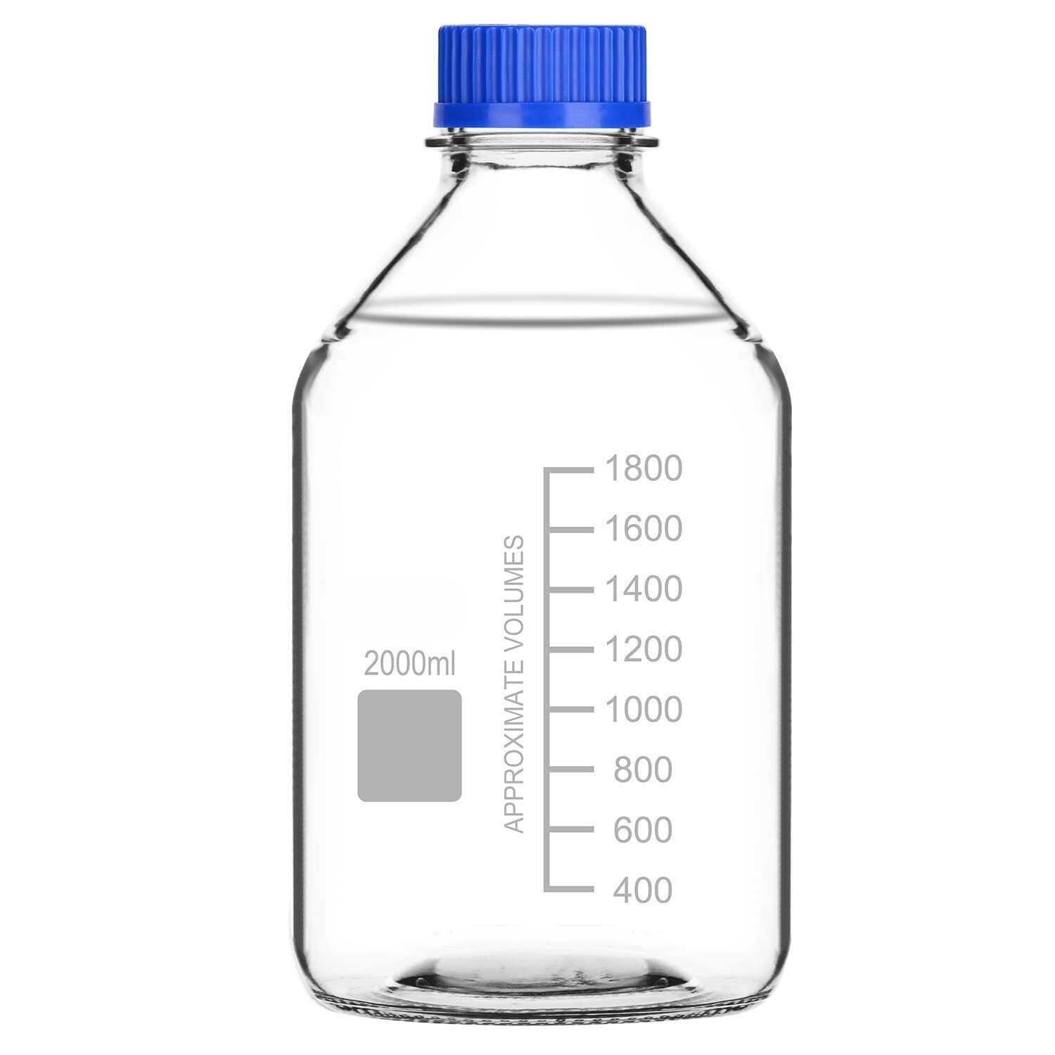 Botella de Almacenamiento de Vidrio Graduada 2000 ml con Tapa de Roscado GL45 – Botella de Laboratorio Transparente 1 Pack(2000 ml)