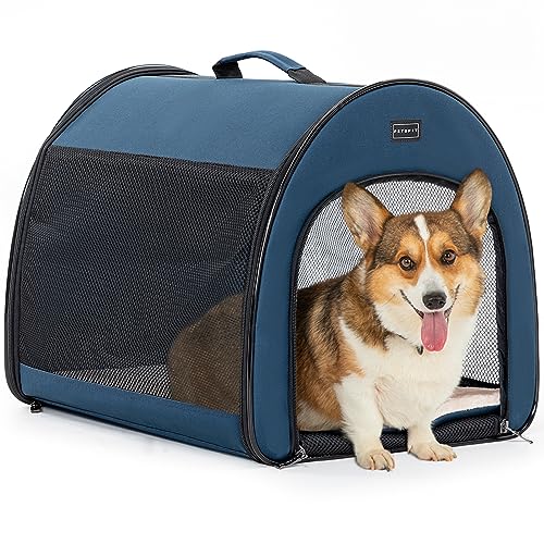 PETSFIT Collapsible Dog Crate, Dog Travel Crate - 26.5 Inch Lightweight, Roomy, Easy to Set Up, Portable Pop Up Dog Carrier with Thick Mat, Sturdy Soft Sided Dog Crate, Navy Blue by Petsfit - Used condition - CA$29.47