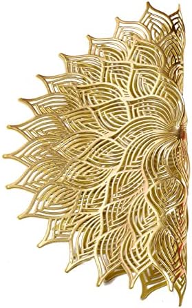 Hosoncovy 4 Pack Decorative Flower Placemats Leaf PVC Placemats Hollow Dining Table Place Mats Heat Resistant Non-slip Dining Placemats Table Mats for Home Kitchen (Gold)