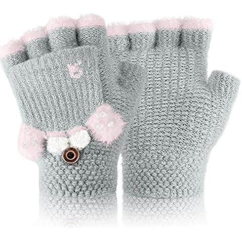 Kids Winter Flip Top Gloves - Children Convertible Fingerless Flap Cover Gloves Kids Winter Warm Knit Fingerless Mitten Cartoon Gloves for Boys Girls Cover