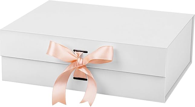 batifine Gift Boxes, 9.5 x 7 x 3 Inch Folding Gift Box with Lids, Magnetic Closure Lid Gift Box for Presents Birthday Wrapping Wedding Mothers Day Packaging White