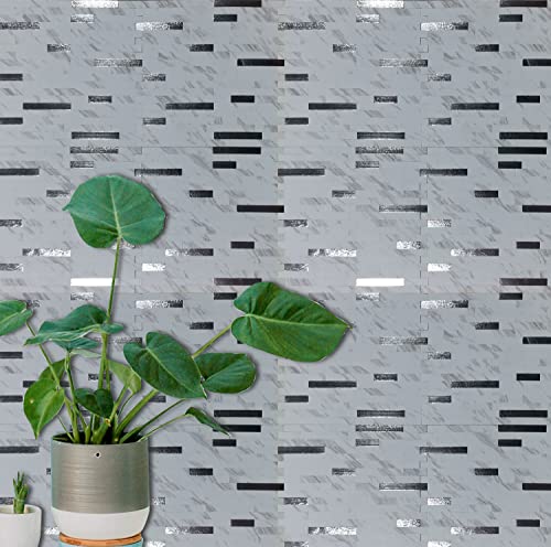 Ymmxge 10-Sheet Peel And Stick Backsplash Stone Marble Tiles, Pvc Metal Wall Sticker For Kitchen 9.74 Sq .Ft (10, White Stone) #TOP5