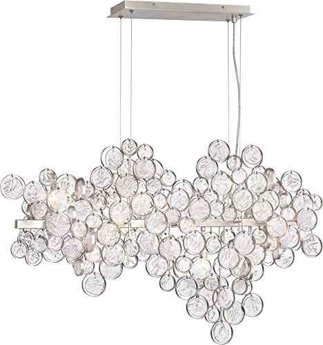 Eurofase 34031-018 Trento Metal Wired Hand Strung Glass Wafers Linear Pendant Light, 12-Light 480 Total Watts, 24"H x 11"W x 40"L, Champagne Silver