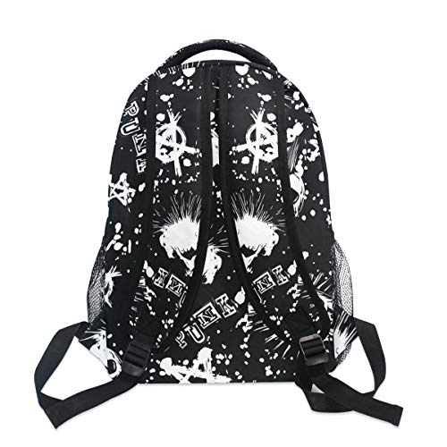 Oarencol White Punk Skull Mohawk Hair Black Vintage Backpacks Bookbags Daypack Travel School College Bag for Womens Mens Boys by Oarencol - Image 6