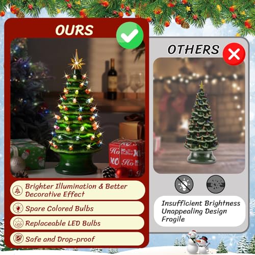 Lakumu 16.5" Table Top Christmas Tree, Hand Painted Resin Christmas Tree with Lights, Pre-lit Xmas Tree Decor Lighted Tabletop Decoration with Multicolored LED Bulbs, Ceramic-Like Finish by Lakumu - Image 4