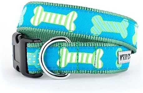 The Worthy Dog Preppy Bones Designer Adjustable and Comfortable Nylon Webbing, Side Release Buckle Collar for Dogs - Large Dogs, Blue Color