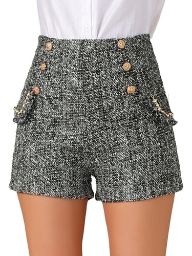 Allegra K Women's Tweed High Waisted Short Button Decor Elegant