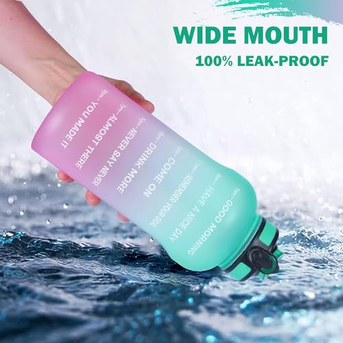 ETDW 1,5 litri Bottiglia Acqua [Senza BPA Tritan], 1500ML Borraccia Sportiva con Cannuccia a Prova di Perdita, Motivazionale Borraccia con Marcatori di Tempo Verde/Viola
