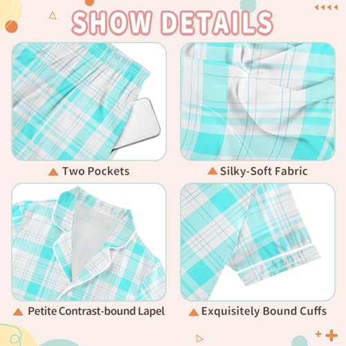Plaid Pajamas Sets Satin Loungewear 2 Piece Pjs Short Sleeve Summer Sleepwear 5-14 Years3