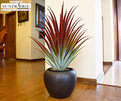 Sunprairie Hyper Realistic Big Red Artificial Aloe Vera Plant 26 Inches Tall. Large Faux Agave In Matte Black Pot. #TOP3